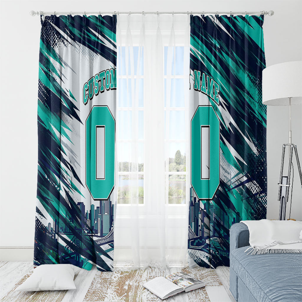 Personalised Brisbane Heat Cricket Fan Pride Window Curtain Dynamic Flaming Cricket Graphic Art With Brisbane Skyline