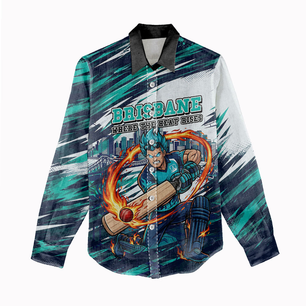 Personalised Brisbane Heat Cricket Fan Pride Women Casual Shirt Dynamic Flaming Cricket Graphic Art With Brisbane Skyline