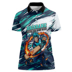 Personalised Brisbane Heat Cricket Fan Pride Women Polo Shirt Dynamic Flaming Cricket Graphic Art With Brisbane Skyline