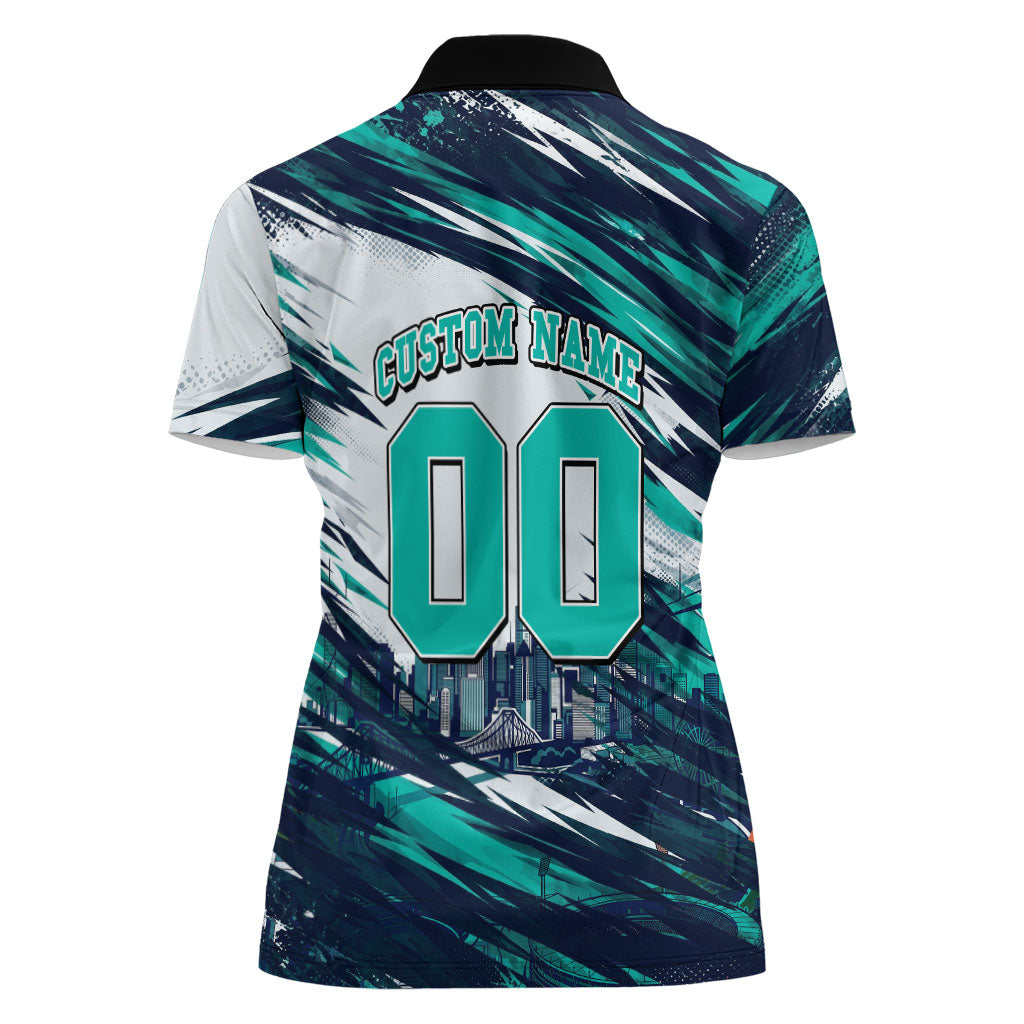 Personalised Brisbane Heat Cricket Fan Pride Women Polo Shirt Dynamic Flaming Cricket Graphic Art With Brisbane Skyline