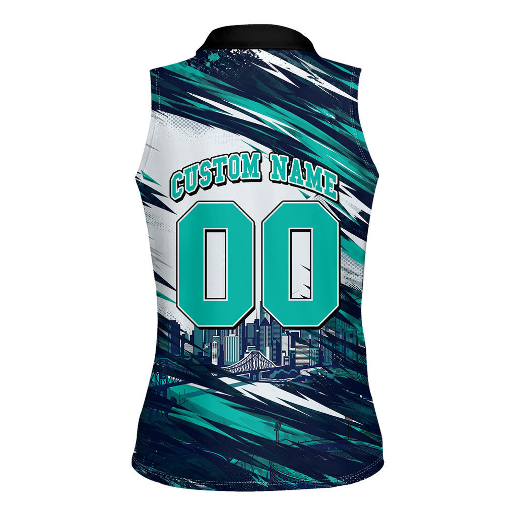 Personalised Brisbane Heat Cricket Fan Pride Women Sleeveless Polo Shirt Dynamic Flaming Cricket Graphic Art With Brisbane Skyline