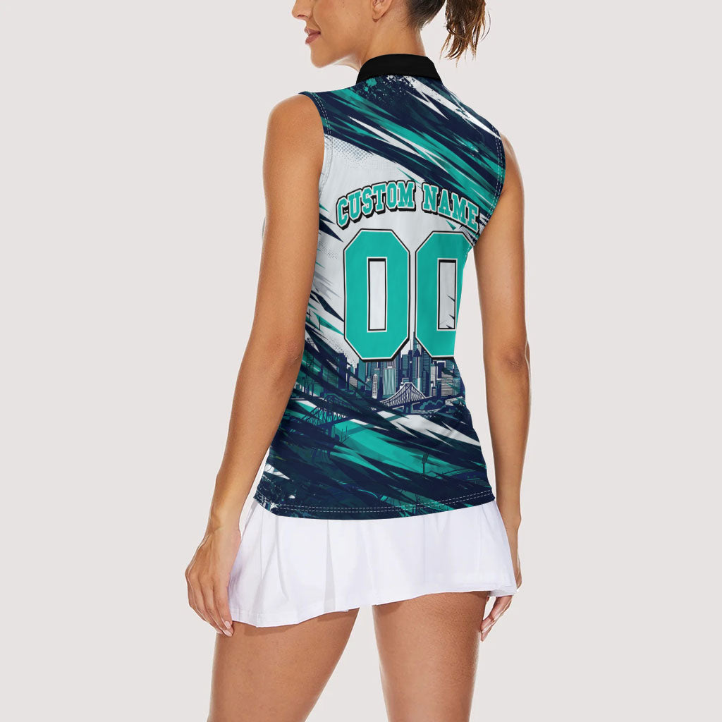 Personalised Brisbane Heat Cricket Fan Pride Women Sleeveless Polo Shirt Dynamic Flaming Cricket Graphic Art With Brisbane Skyline
