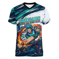 Personalised Brisbane Heat Cricket Fan Pride Women V-Neck T-Shirt Dynamic Flaming Cricket Graphic Art With Brisbane Skyline