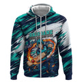 Personalised Brisbane Heat Cricket Fan Pride Zip Hoodie Dynamic Flaming Cricket Graphic Art With Brisbane Skyline