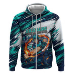 Personalised Brisbane Heat Cricket Fan Pride Zip Hoodie Dynamic Flaming Cricket Graphic Art With Brisbane Skyline