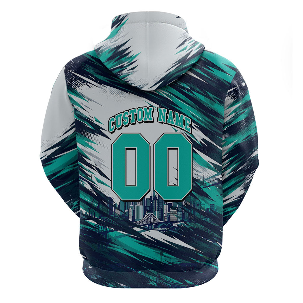 Personalised Brisbane Heat Cricket Fan Pride Zip Hoodie Dynamic Flaming Cricket Graphic Art With Brisbane Skyline