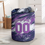 Personalised Hobart Hurricanes Cricket Fan Pride Laundry Basket Dynamic Swirling Storm Cricket Graphic Art With Hobart Skyline