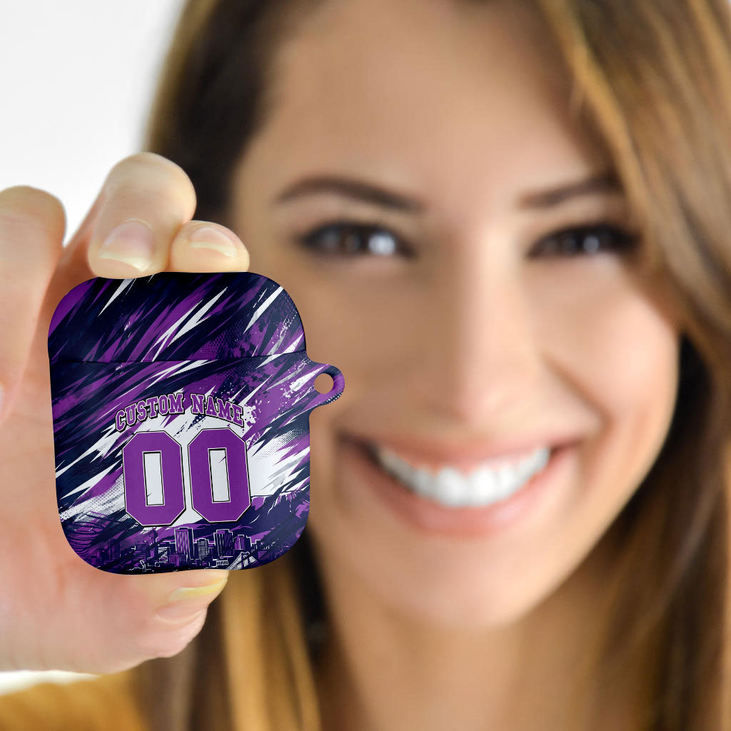 Personalised Hobart Hurricanes Cricket Fan Pride AirPods Case Dynamic Swirling Storm Cricket Graphic Art With Hobart Skyline
