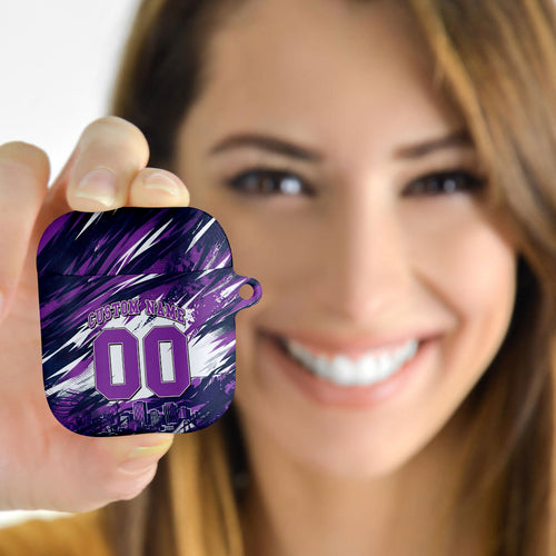 Personalised Hobart Hurricanes Cricket Fan Pride AirPods Case Dynamic Swirling Storm Cricket Graphic Art With Hobart Skyline
