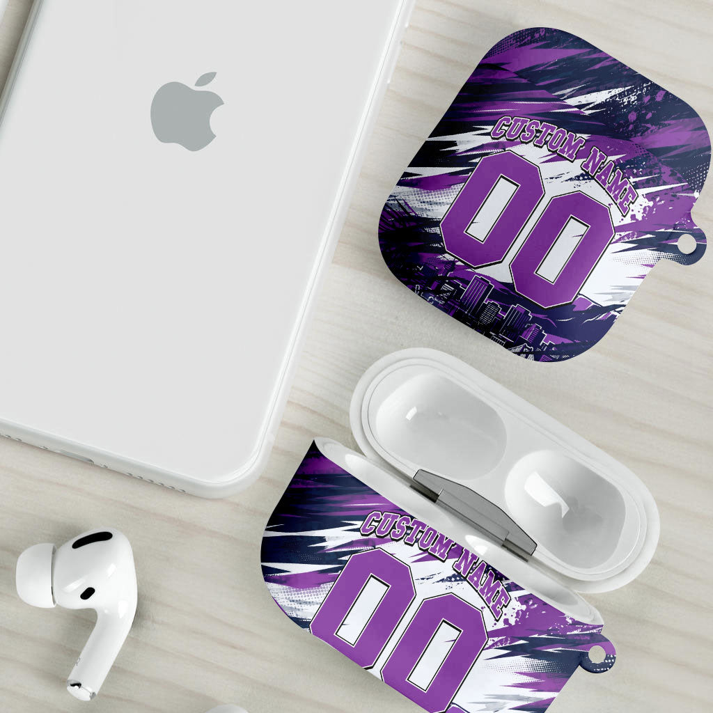 Personalised Hobart Hurricanes Cricket Fan Pride AirPods Case Dynamic Swirling Storm Cricket Graphic Art With Hobart Skyline