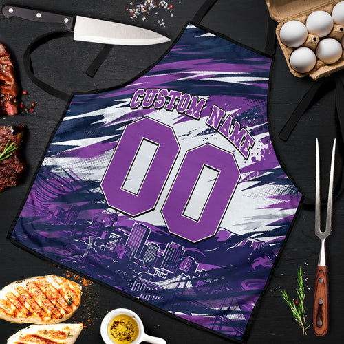 Personalised Hobart Hurricanes Cricket Fan Pride Apron Dynamic Swirling Storm Cricket Graphic Art With Hobart Skyline