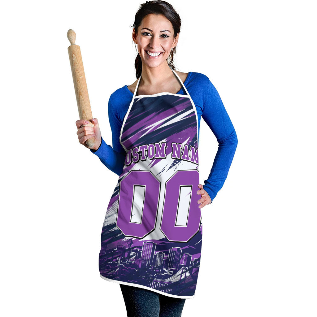 Personalised Hobart Hurricanes Cricket Fan Pride Apron Dynamic Swirling Storm Cricket Graphic Art With Hobart Skyline