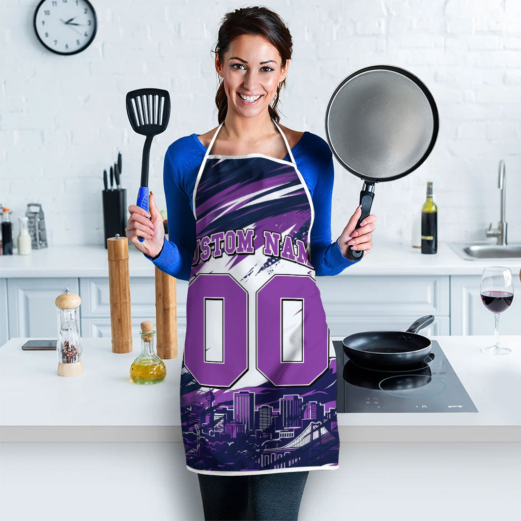 Personalised Hobart Hurricanes Cricket Fan Pride Apron Dynamic Swirling Storm Cricket Graphic Art With Hobart Skyline