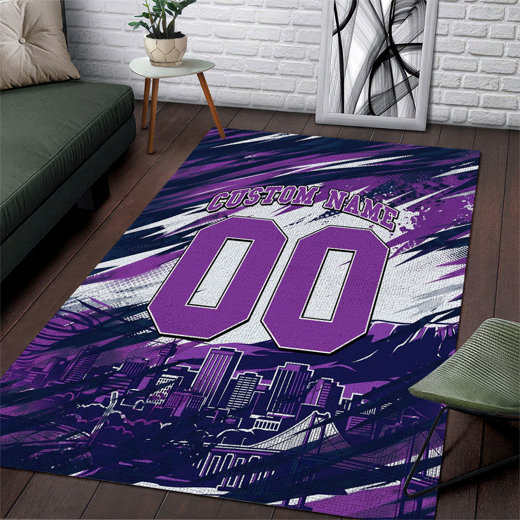 Personalised Hobart Hurricanes Cricket Fan Pride Area Rug Dynamic Swirling Storm Cricket Graphic Art With Hobart Skyline
