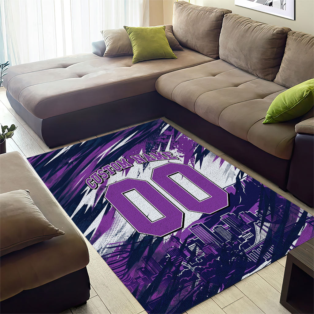 Personalised Hobart Hurricanes Cricket Fan Pride Area Rug Dynamic Swirling Storm Cricket Graphic Art With Hobart Skyline