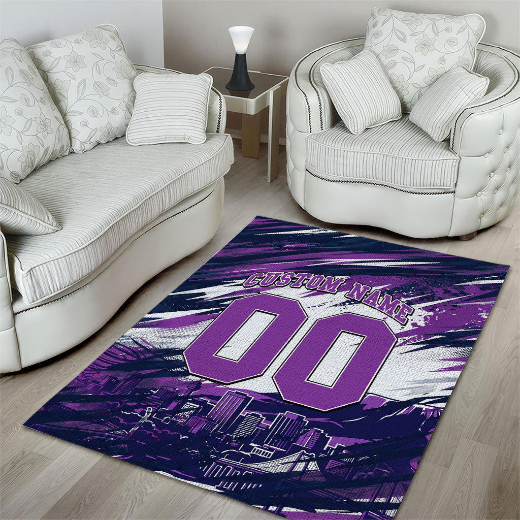 Personalised Hobart Hurricanes Cricket Fan Pride Area Rug Dynamic Swirling Storm Cricket Graphic Art With Hobart Skyline