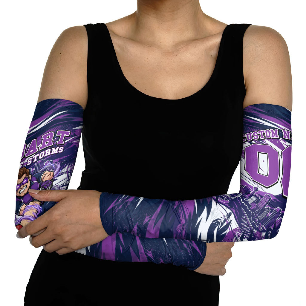 Personalised Hobart Hurricanes Cricket Fan Pride Arm Sleeves Dynamic Swirling Storm Cricket Graphic Art With Hobart Skyline