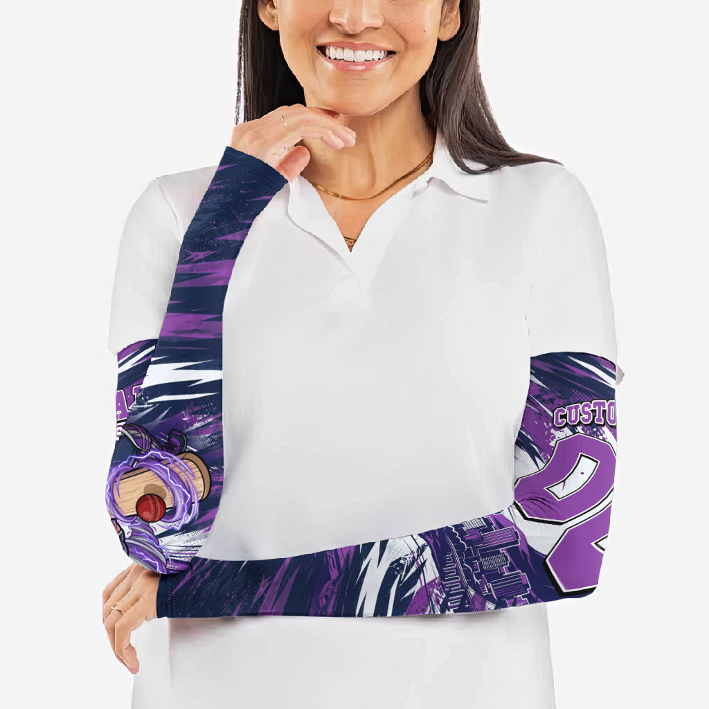 Personalised Hobart Hurricanes Cricket Fan Pride Arm Sleeves Dynamic Swirling Storm Cricket Graphic Art With Hobart Skyline