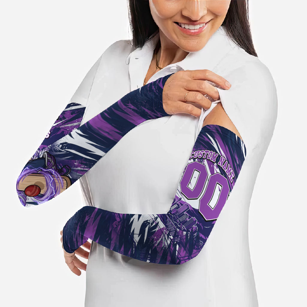 Personalised Hobart Hurricanes Cricket Fan Pride Arm Sleeves Dynamic Swirling Storm Cricket Graphic Art With Hobart Skyline