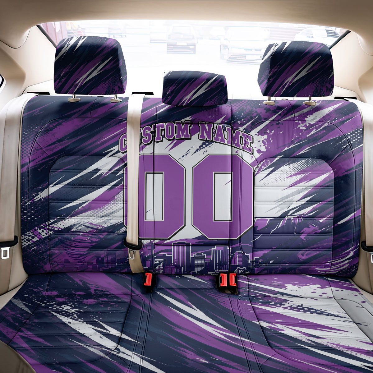 Personalised Hobart Hurricanes Cricket Fan Pride Back Car Seat Cover Dynamic Swirling Storm Cricket Graphic Art With Hobart Skyline
