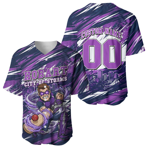 Personalised Hobart Hurricanes Cricket Fan Pride Baseball Jersey Dynamic Swirling Storm Cricket Graphic Art With Hobart Skyline