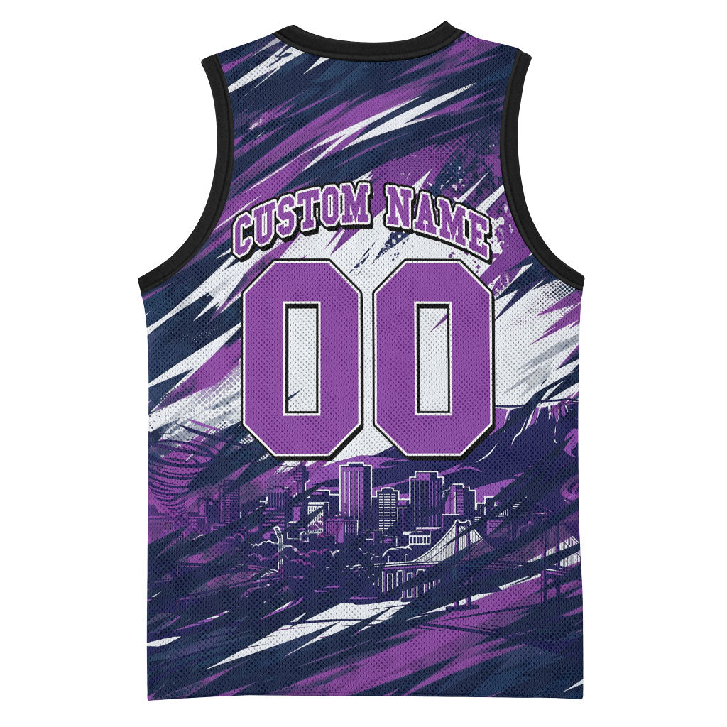 Personalised Hobart Hurricanes Cricket Fan Pride Basketball Jersey Dynamic Swirling Storm Cricket Graphic Art With Hobart Skyline