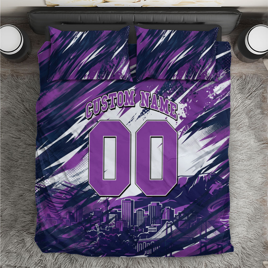 Personalised Hobart Hurricanes Cricket Fan Pride Bedding Set Dynamic Swirling Storm Cricket Graphic Art With Hobart Skyline