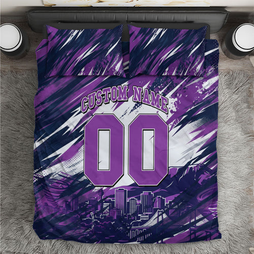 Personalised Hobart Hurricanes Cricket Fan Pride Bedding Set Dynamic Swirling Storm Cricket Graphic Art With Hobart Skyline