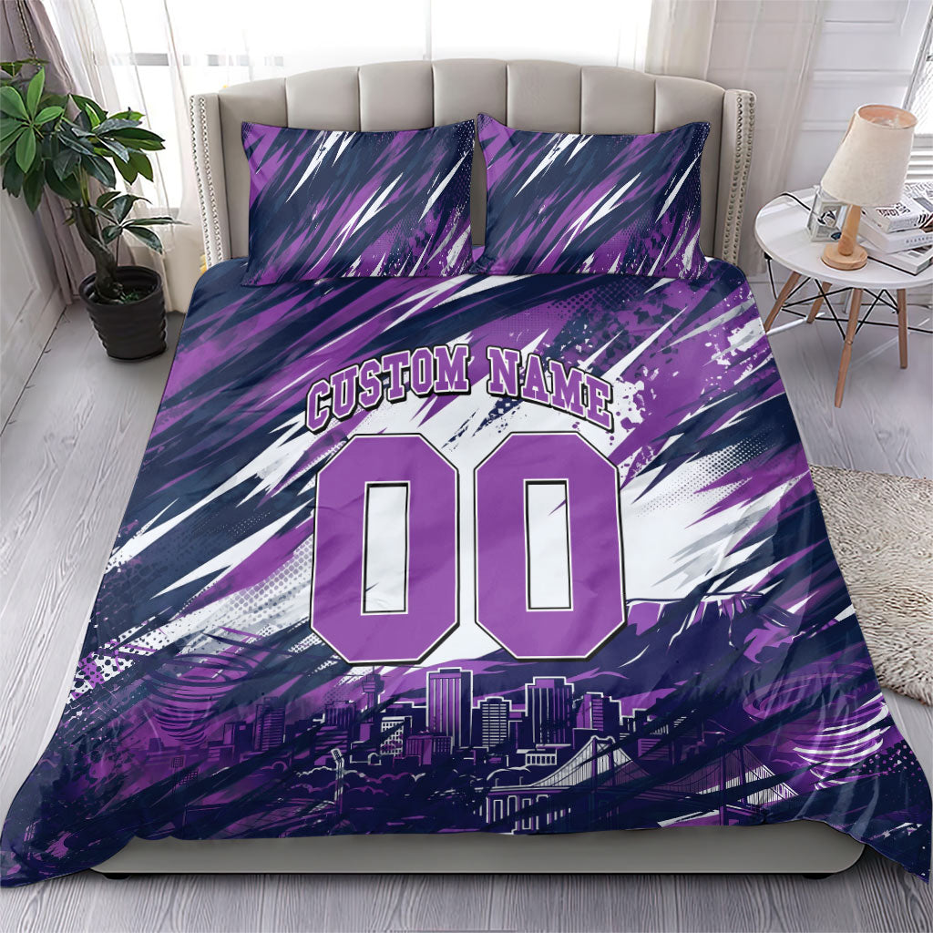 Personalised Hobart Hurricanes Cricket Fan Pride Bedding Set Dynamic Swirling Storm Cricket Graphic Art With Hobart Skyline