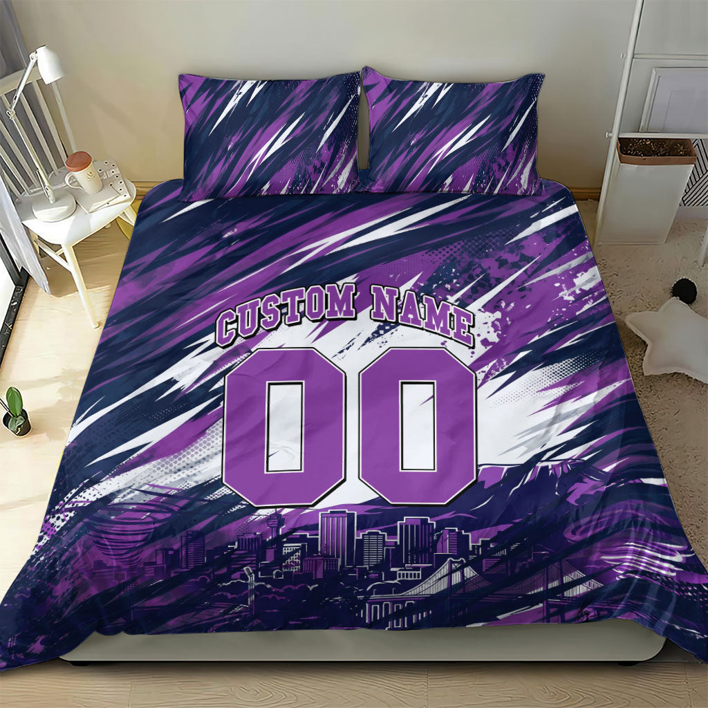 Personalised Hobart Hurricanes Cricket Fan Pride Bedding Set Dynamic Swirling Storm Cricket Graphic Art With Hobart Skyline