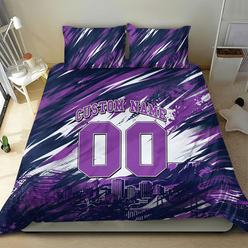 Personalised Hobart Hurricanes Cricket Fan Pride Bedding Set Dynamic Swirling Storm Cricket Graphic Art With Hobart Skyline