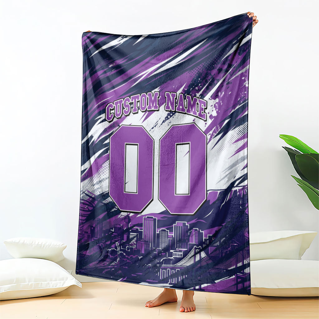 Personalised Hobart Hurricanes Cricket Fan Pride Blanket Dynamic Swirling Storm Cricket Graphic Art With Hobart Skyline