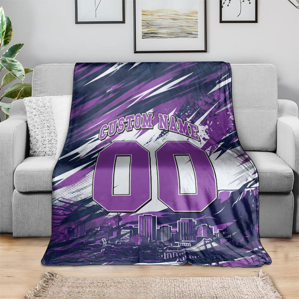 Personalised Hobart Hurricanes Cricket Fan Pride Blanket Dynamic Swirling Storm Cricket Graphic Art With Hobart Skyline
