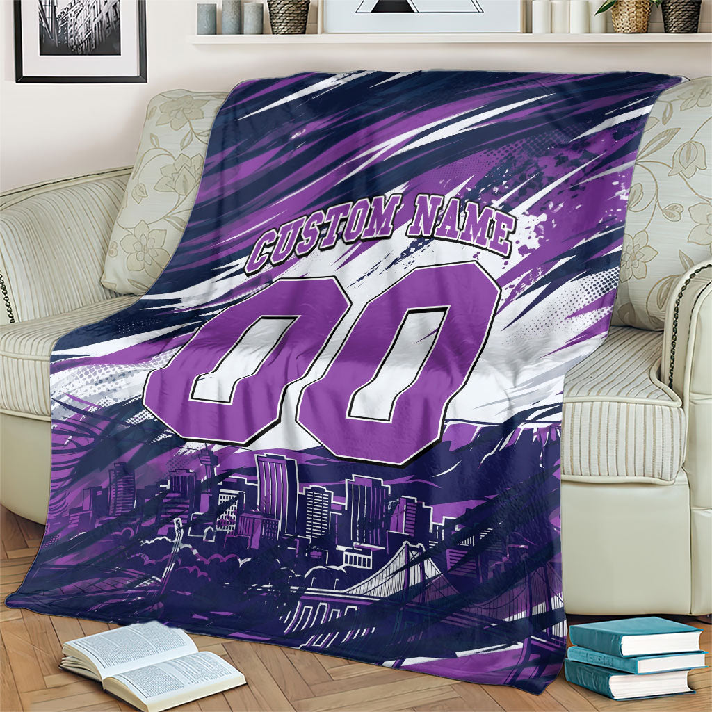 Personalised Hobart Hurricanes Cricket Fan Pride Blanket Dynamic Swirling Storm Cricket Graphic Art With Hobart Skyline