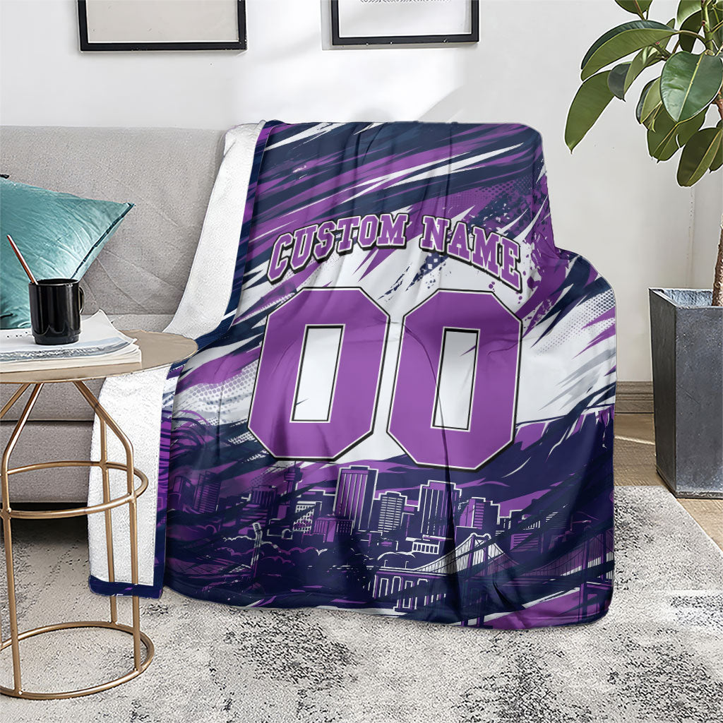 Personalised Hobart Hurricanes Cricket Fan Pride Blanket Dynamic Swirling Storm Cricket Graphic Art With Hobart Skyline