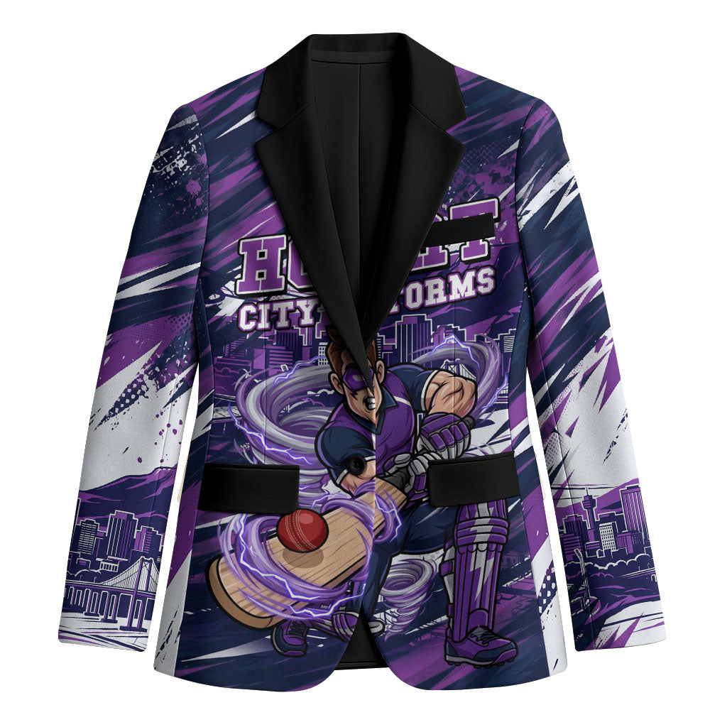 Personalised Hobart Hurricanes Cricket Fan Pride Blazer Dynamic Swirling Storm Cricket Graphic Art With Hobart Skyline