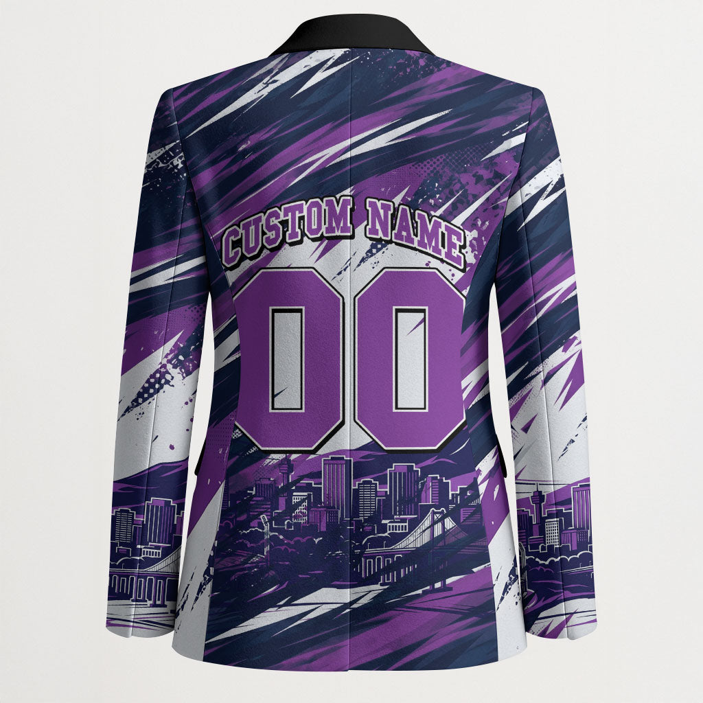 Personalised Hobart Hurricanes Cricket Fan Pride Blazer Dynamic Swirling Storm Cricket Graphic Art With Hobart Skyline