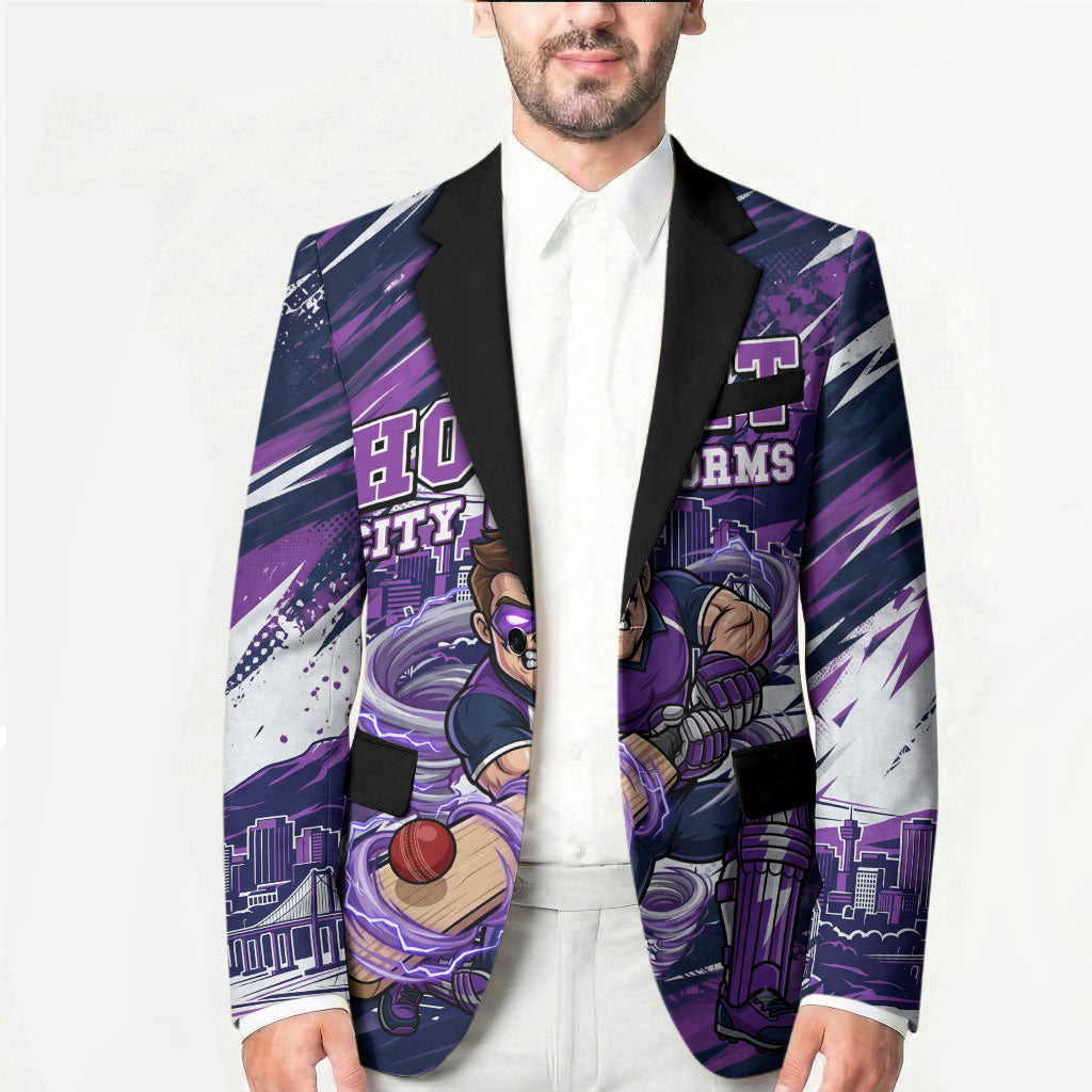 Personalised Hobart Hurricanes Cricket Fan Pride Blazer Dynamic Swirling Storm Cricket Graphic Art With Hobart Skyline