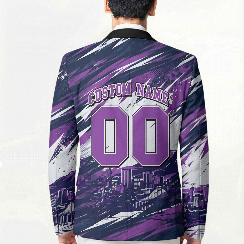 Personalised Hobart Hurricanes Cricket Fan Pride Blazer Dynamic Swirling Storm Cricket Graphic Art With Hobart Skyline