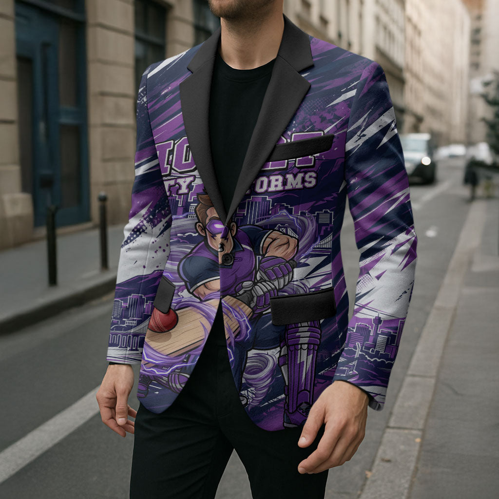 Personalised Hobart Hurricanes Cricket Fan Pride Blazer Dynamic Swirling Storm Cricket Graphic Art With Hobart Skyline