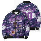 Personalised Hobart Hurricanes Cricket Fan Pride Bomber Puffer Jacket Dynamic Swirling Storm Cricket Graphic Art With Hobart Skyline