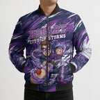 Personalised Hobart Hurricanes Cricket Fan Pride Bomber Puffer Jacket Dynamic Swirling Storm Cricket Graphic Art With Hobart Skyline