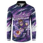 Personalised Hobart Hurricanes Cricket Fan Pride Button Sweatshirt Dynamic Swirling Storm Cricket Graphic Art With Hobart Skyline