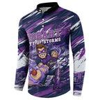 Personalised Hobart Hurricanes Cricket Fan Pride Button Sweatshirt Dynamic Swirling Storm Cricket Graphic Art With Hobart Skyline