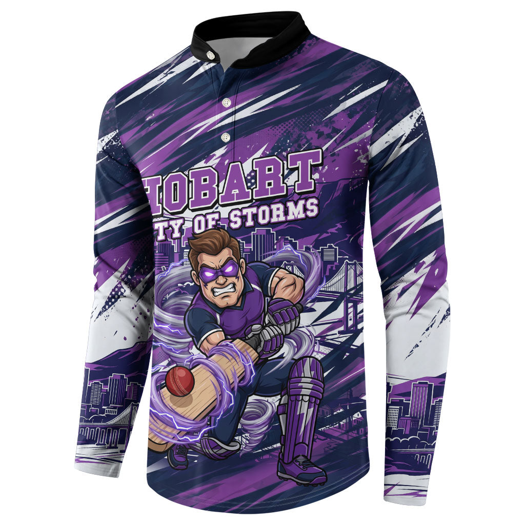 Personalised Hobart Hurricanes Cricket Fan Pride Button Sweatshirt Dynamic Swirling Storm Cricket Graphic Art With Hobart Skyline