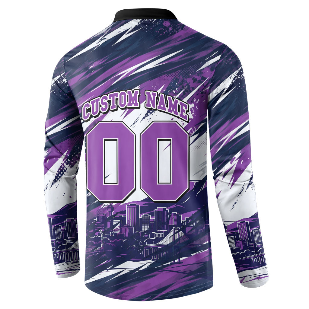 Personalised Hobart Hurricanes Cricket Fan Pride Button Sweatshirt Dynamic Swirling Storm Cricket Graphic Art With Hobart Skyline