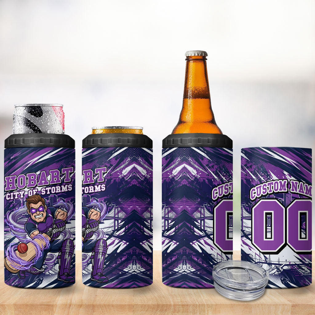 Personalised Hobart Hurricanes Cricket Fan Pride 4 in 1 Can Cooler Tumbler Dynamic Swirling Storm Cricket Graphic Art With Hobart Skyline