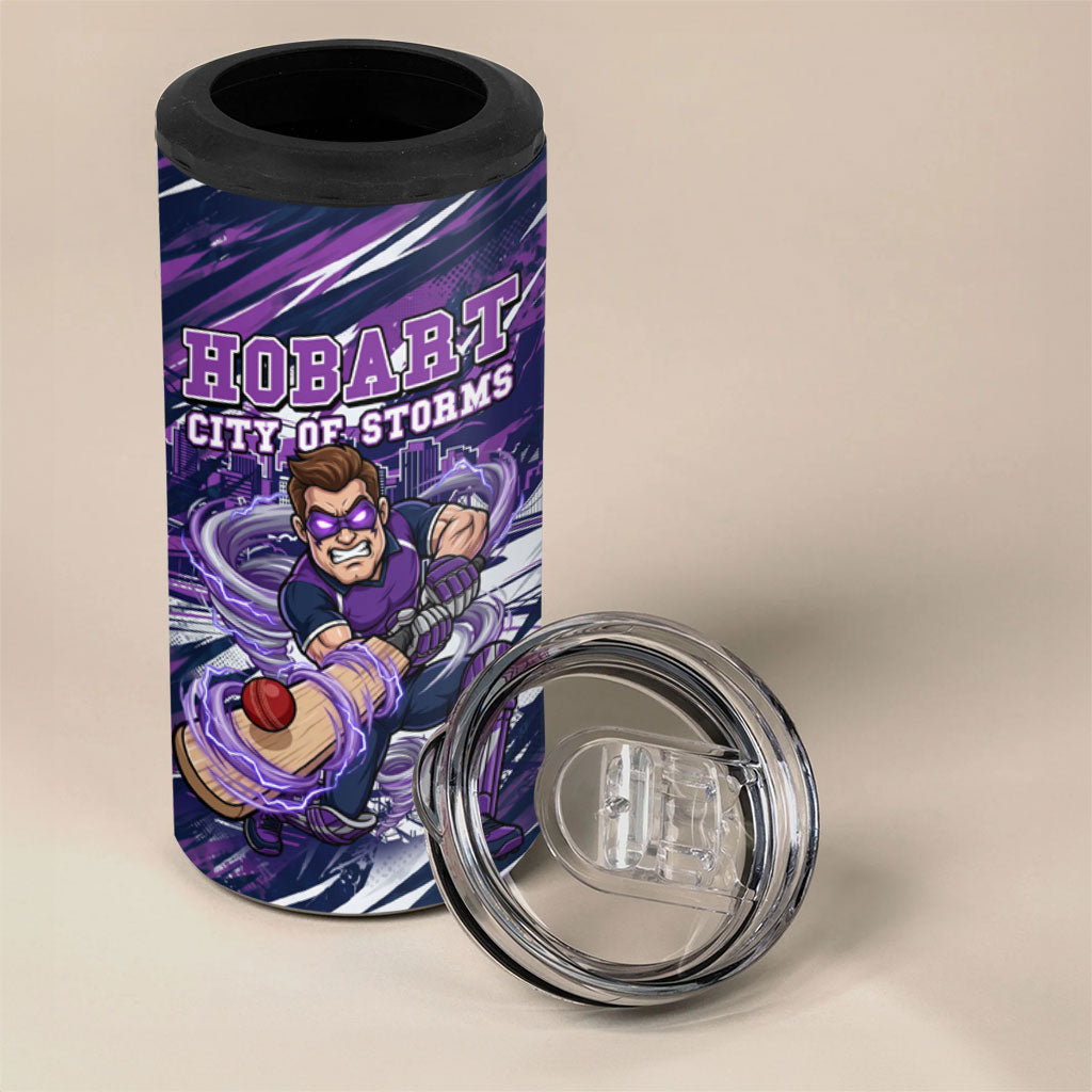 Personalised Hobart Hurricanes Cricket Fan Pride 4 in 1 Can Cooler Tumbler Dynamic Swirling Storm Cricket Graphic Art With Hobart Skyline