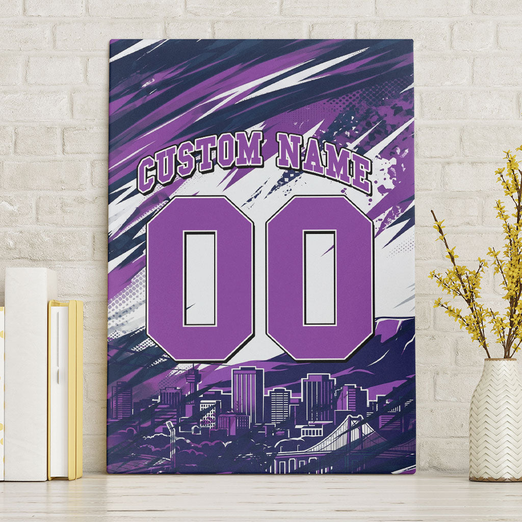 Personalised Hobart Hurricanes Cricket Fan Pride Canvas Wall Art Dynamic Swirling Storm Cricket Graphic Art With Hobart Skyline