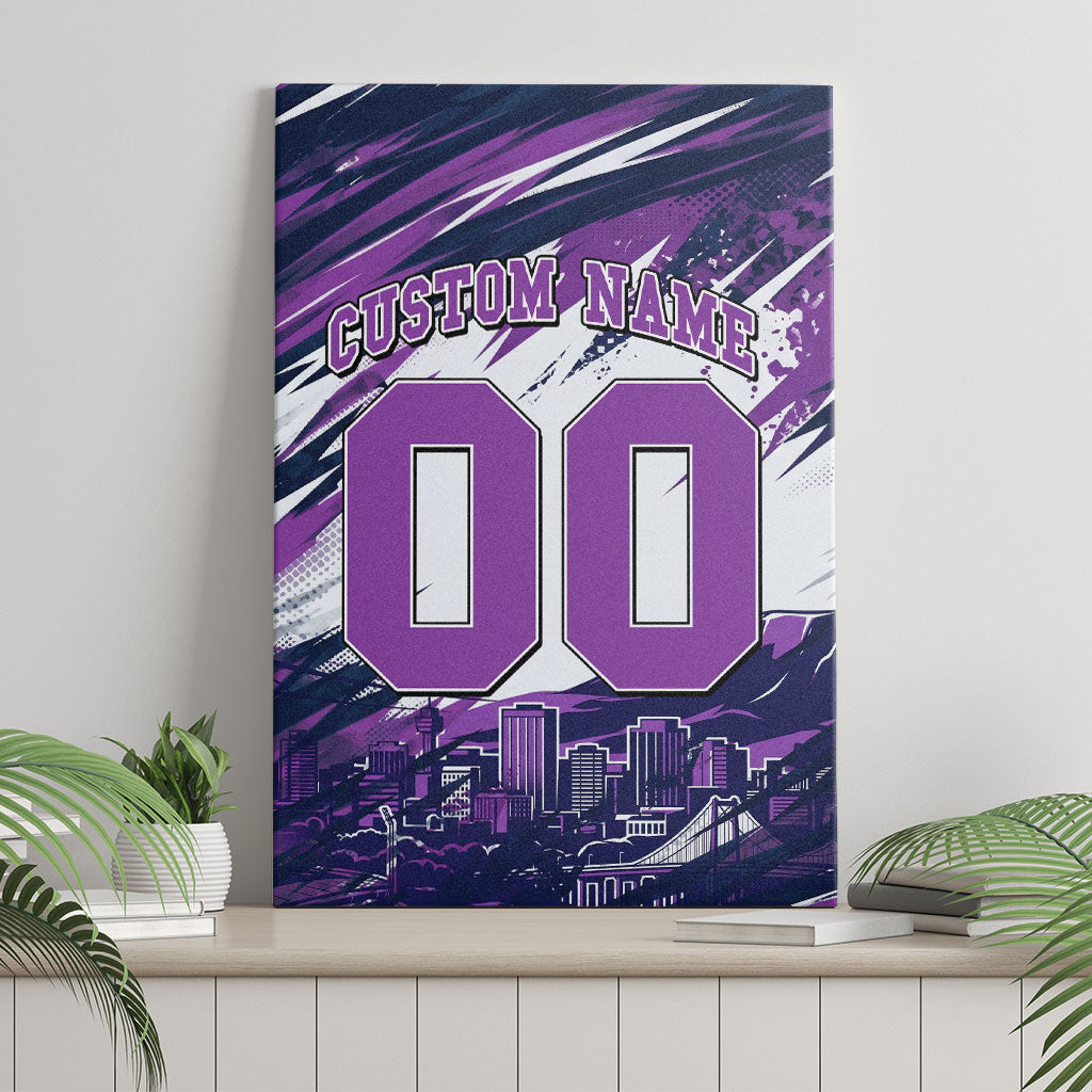 Personalised Hobart Hurricanes Cricket Fan Pride Canvas Wall Art Dynamic Swirling Storm Cricket Graphic Art With Hobart Skyline